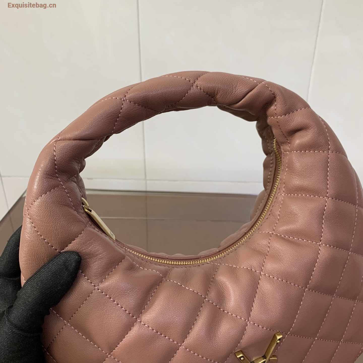 Saint Laurent Le 5 A 7 Small Embossed Suede Hobo Bag