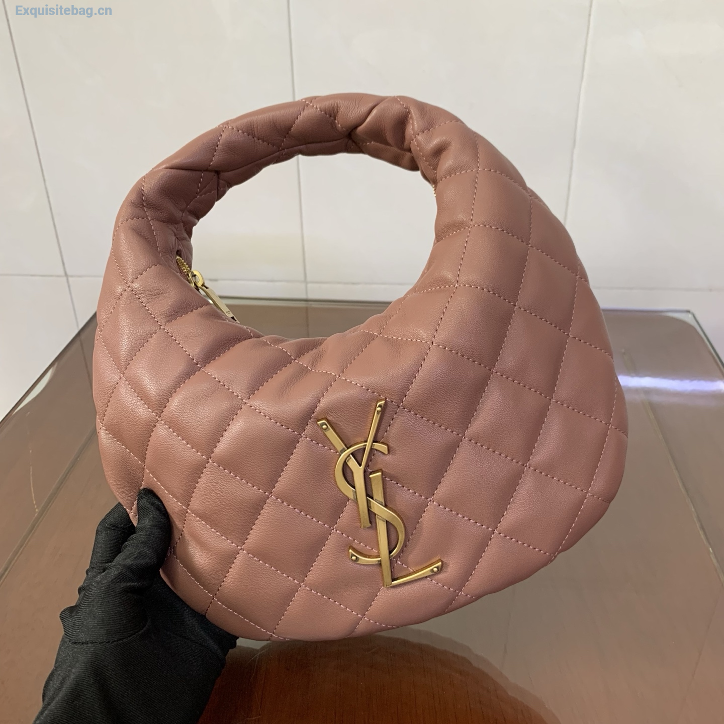 Saint Laurent Le 5 A 7 Small Embossed Suede Hobo Bag