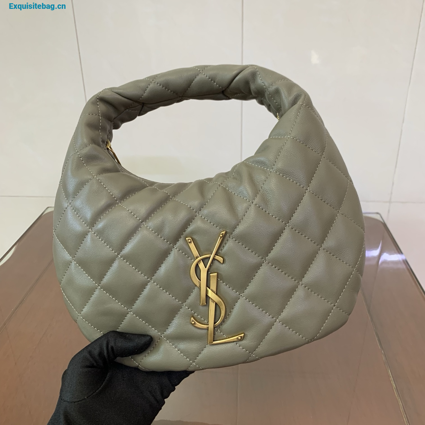 Saint Laurent Le 5 A 7 Small Embossed Suede Hobo Bag