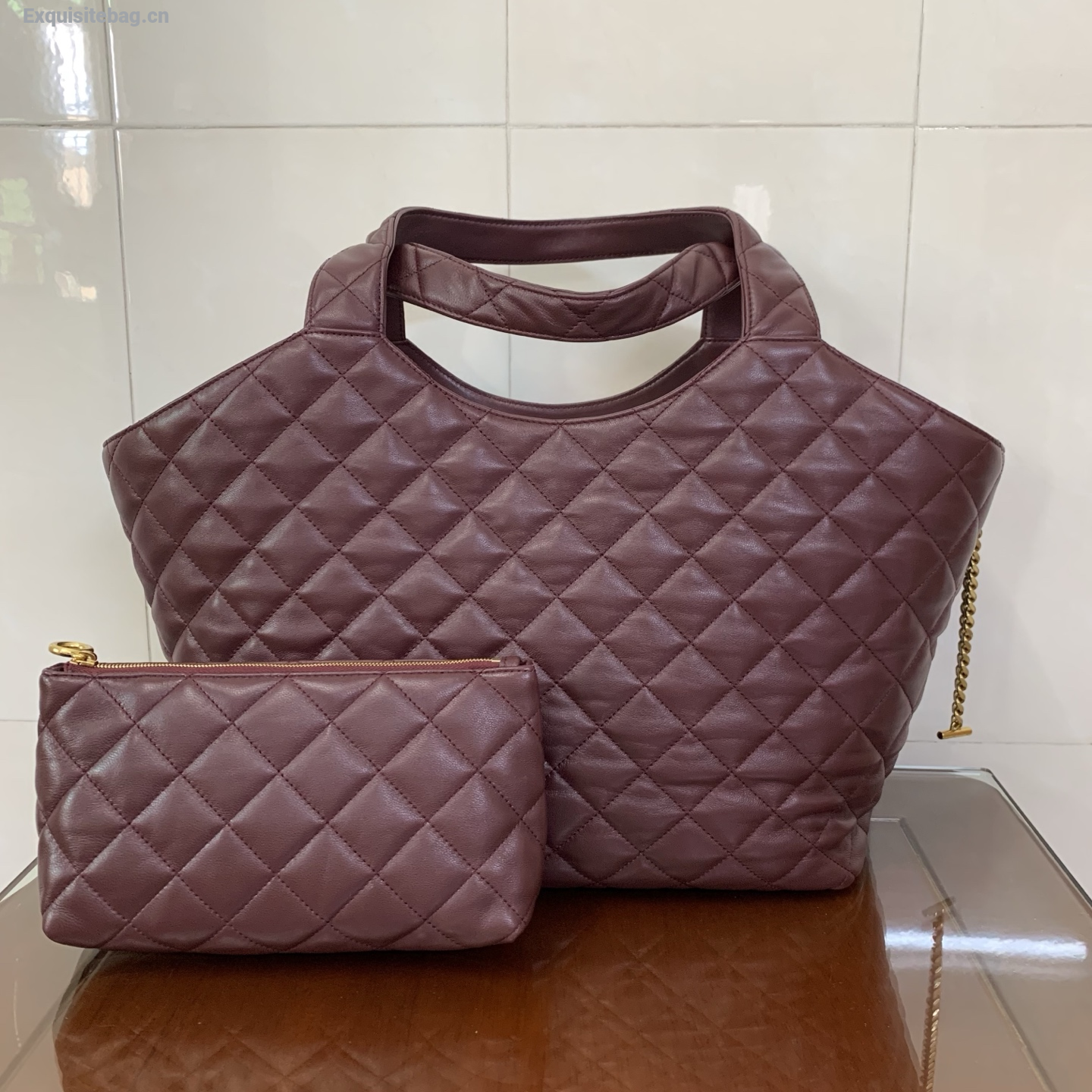 Saint Laurent Icare Extra Large Quilted Sheepskin Shopping Bag Burgundy