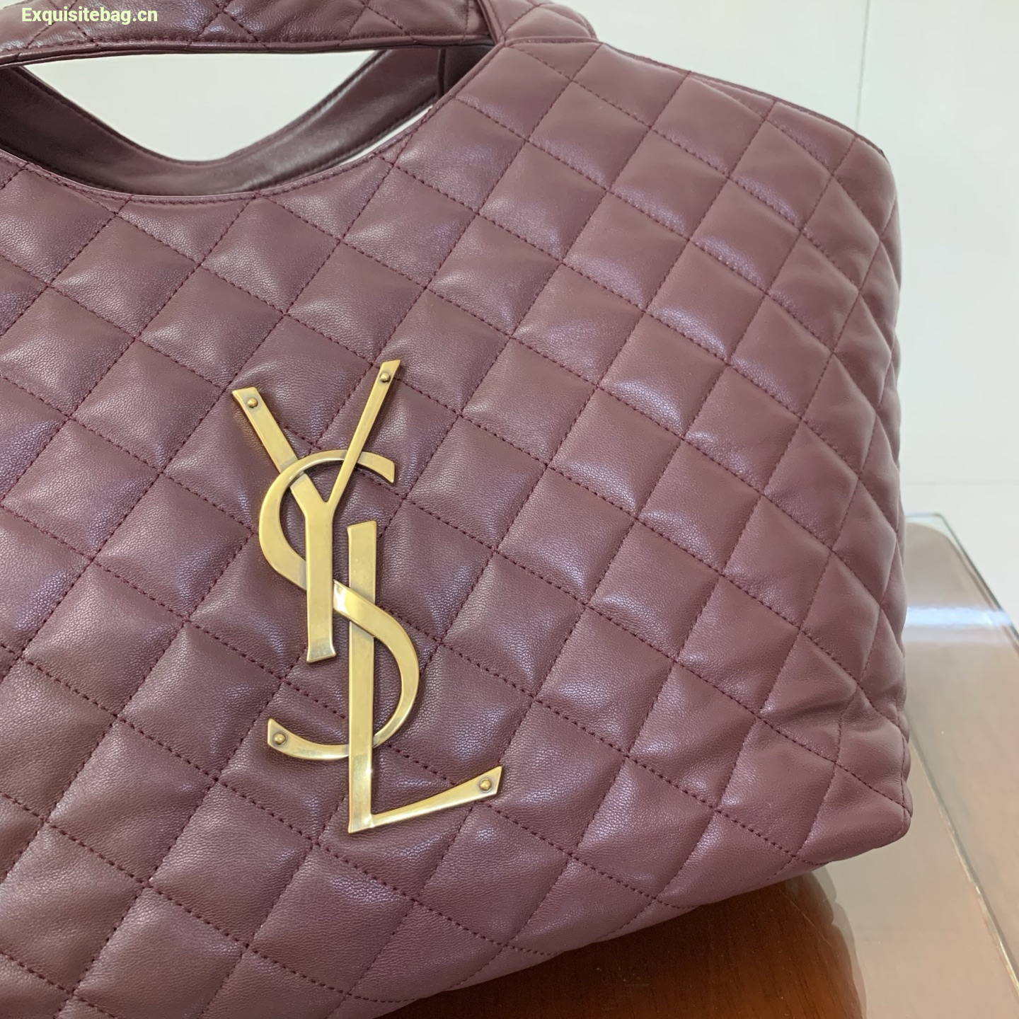 Saint Laurent Icare Extra Large Quilted Sheepskin Shopping Bag Burgundy