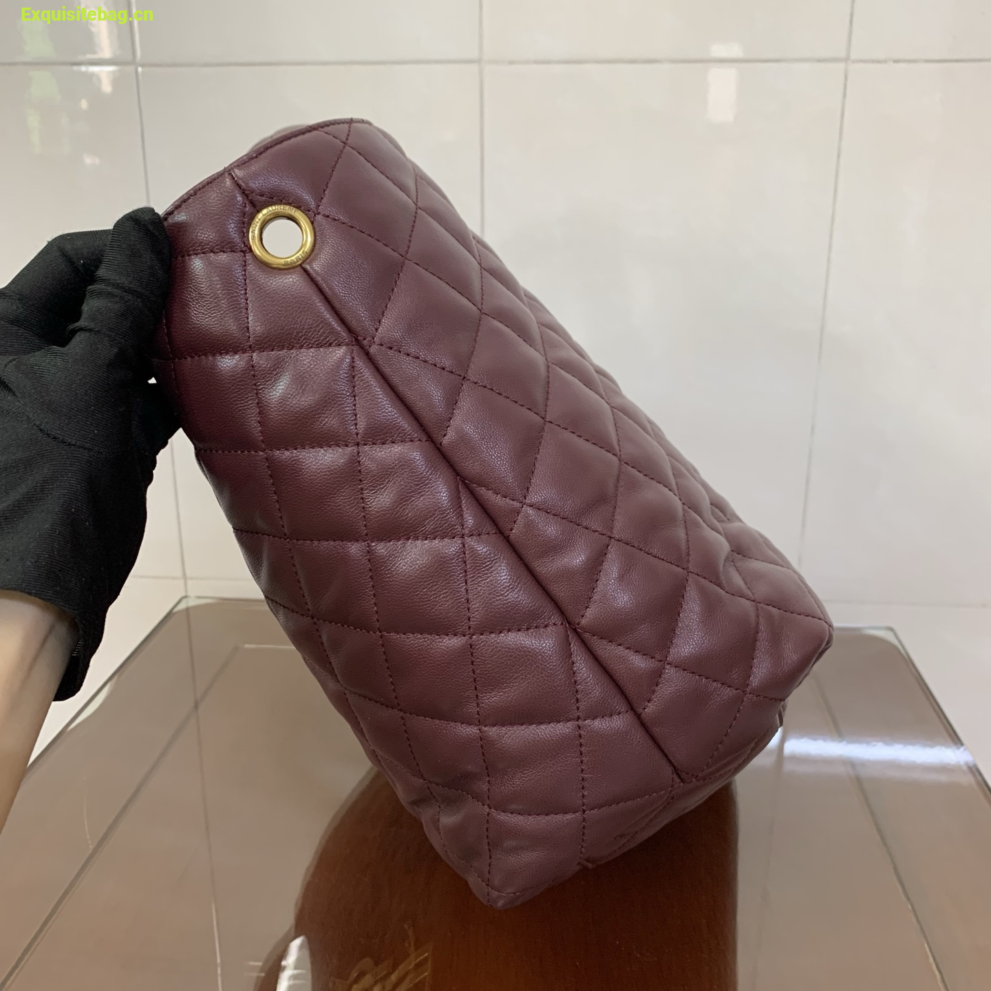 Saint Laurent Icare Extra Large Quilted Sheepskin Shopping Bag Burgundy