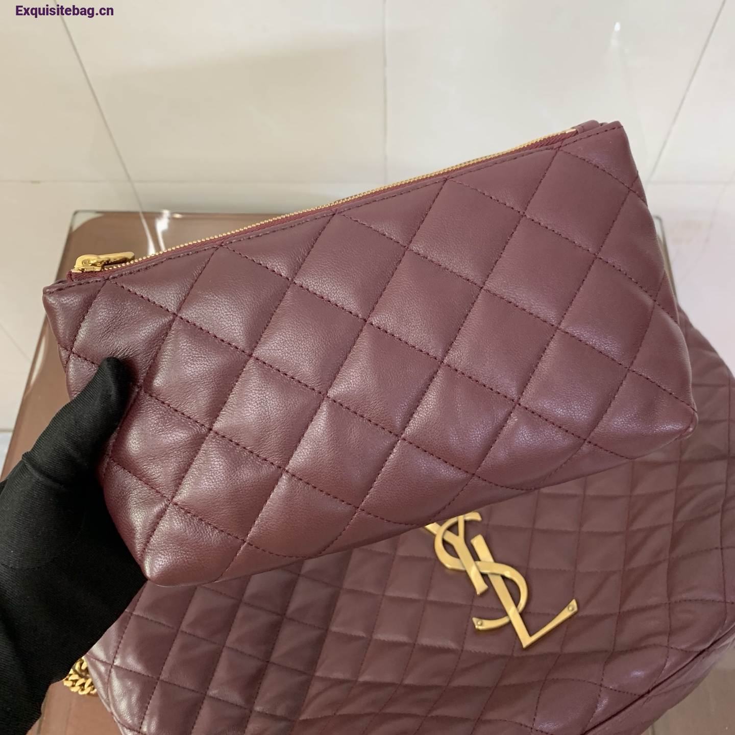 Saint Laurent Icare Extra Large Quilted Sheepskin Shopping Bag Burgundy