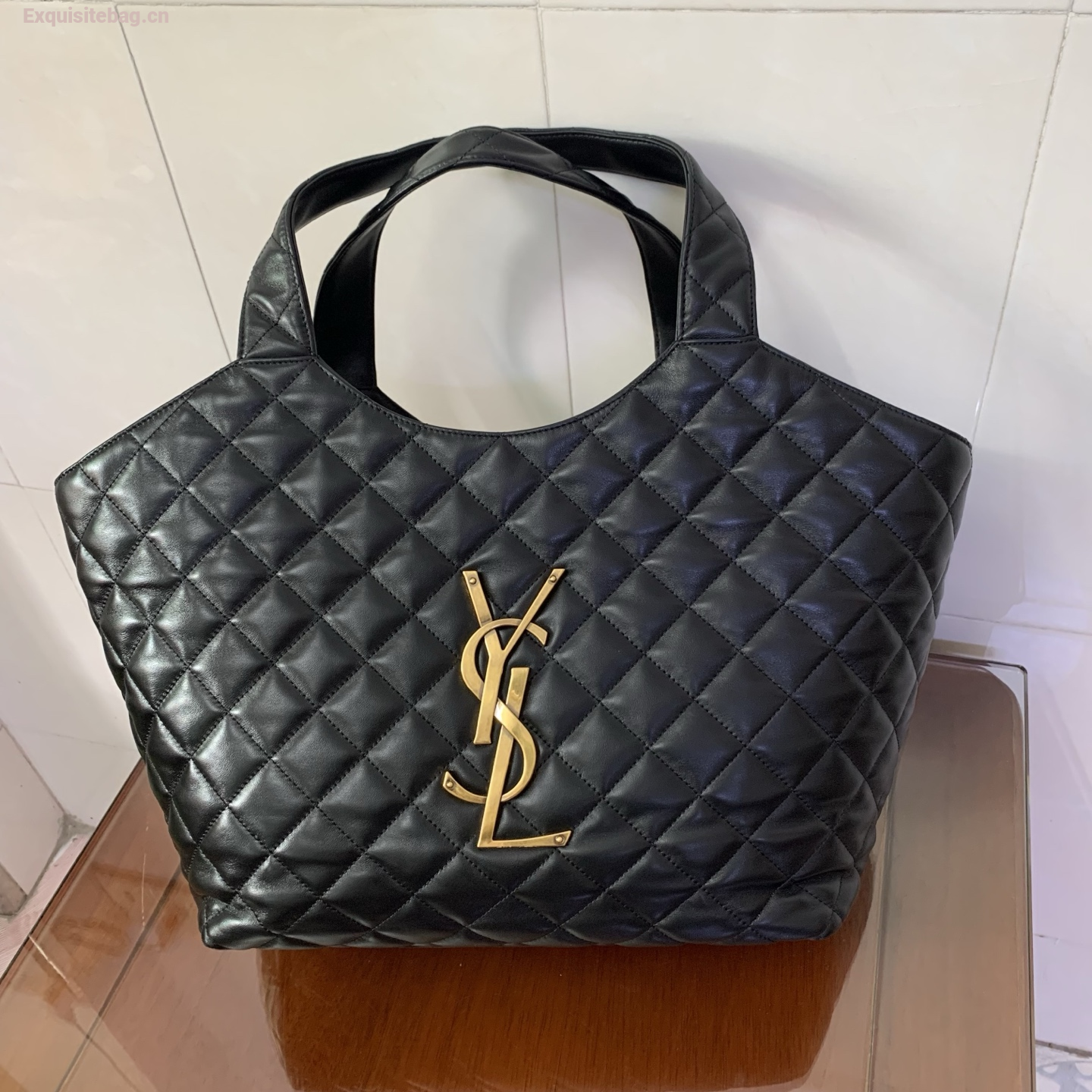 Saint Laurent Icare Extra Large Quilted Sheepskin Shopping Bag Black