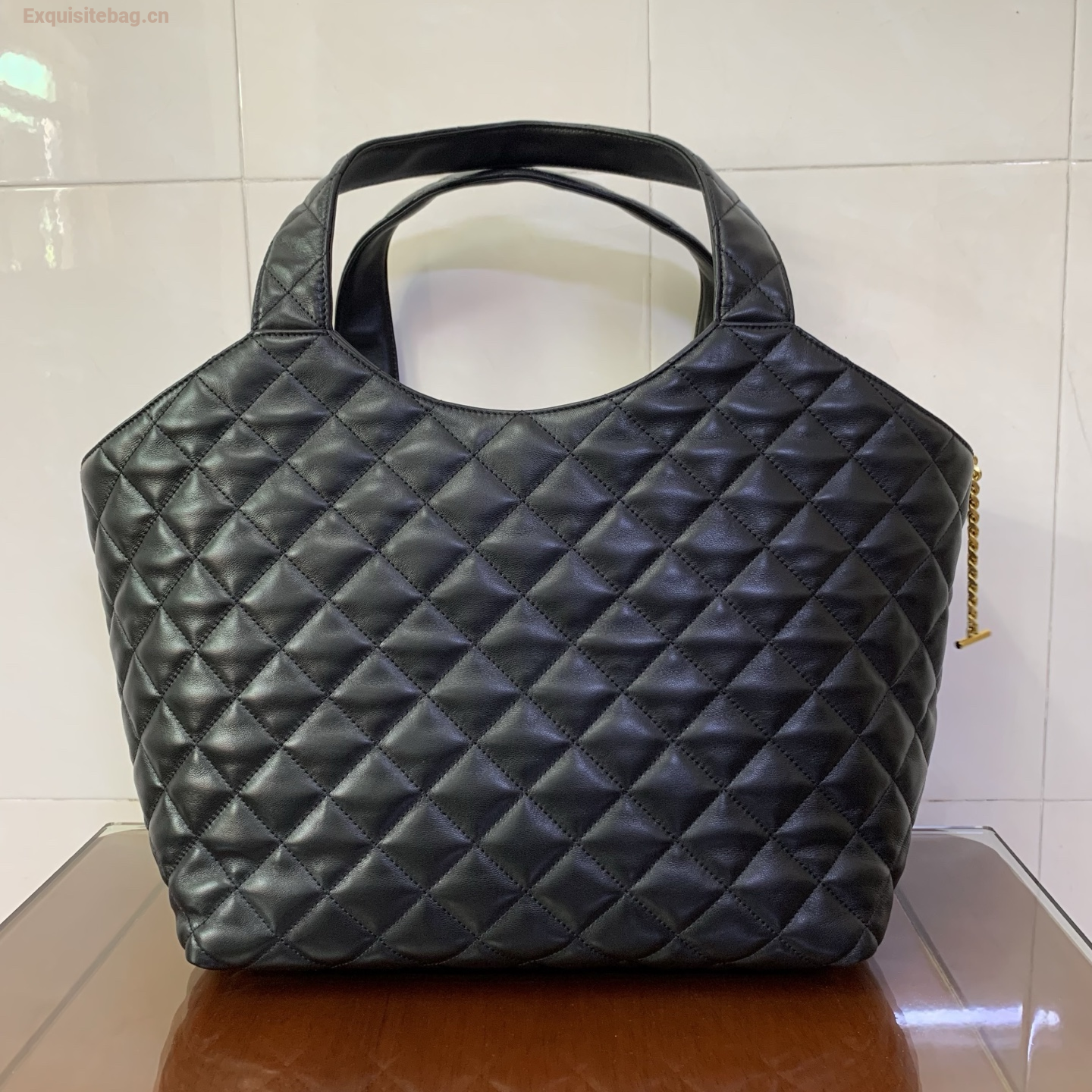 Saint Laurent Icare Extra Large Quilted Sheepskin Shopping Bag Black