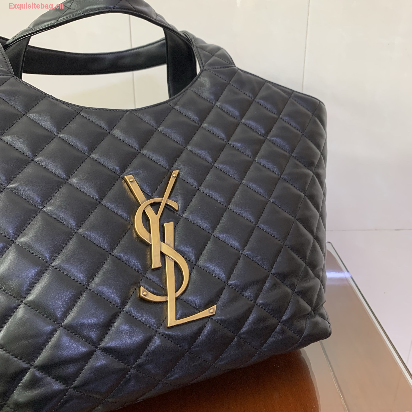 Saint Laurent Icare Extra Large Quilted Sheepskin Shopping Bag Black