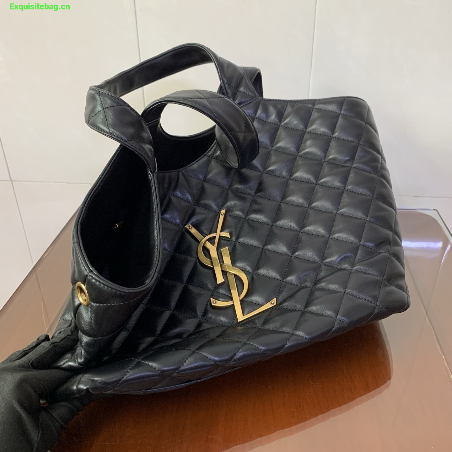 Saint Laurent Icare Extra Large Quilted Sheepskin Shopping Bag Black