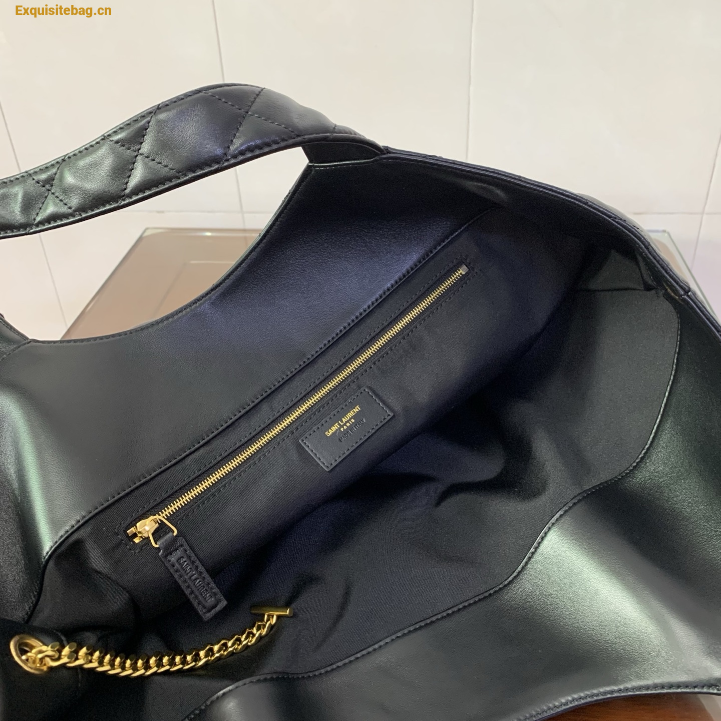 Saint Laurent Icare Extra Large Quilted Sheepskin Shopping Bag Black