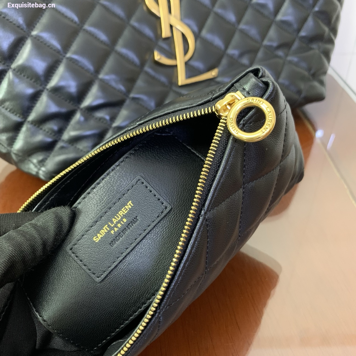 Saint Laurent Icare Extra Large Quilted Sheepskin Shopping Bag Black