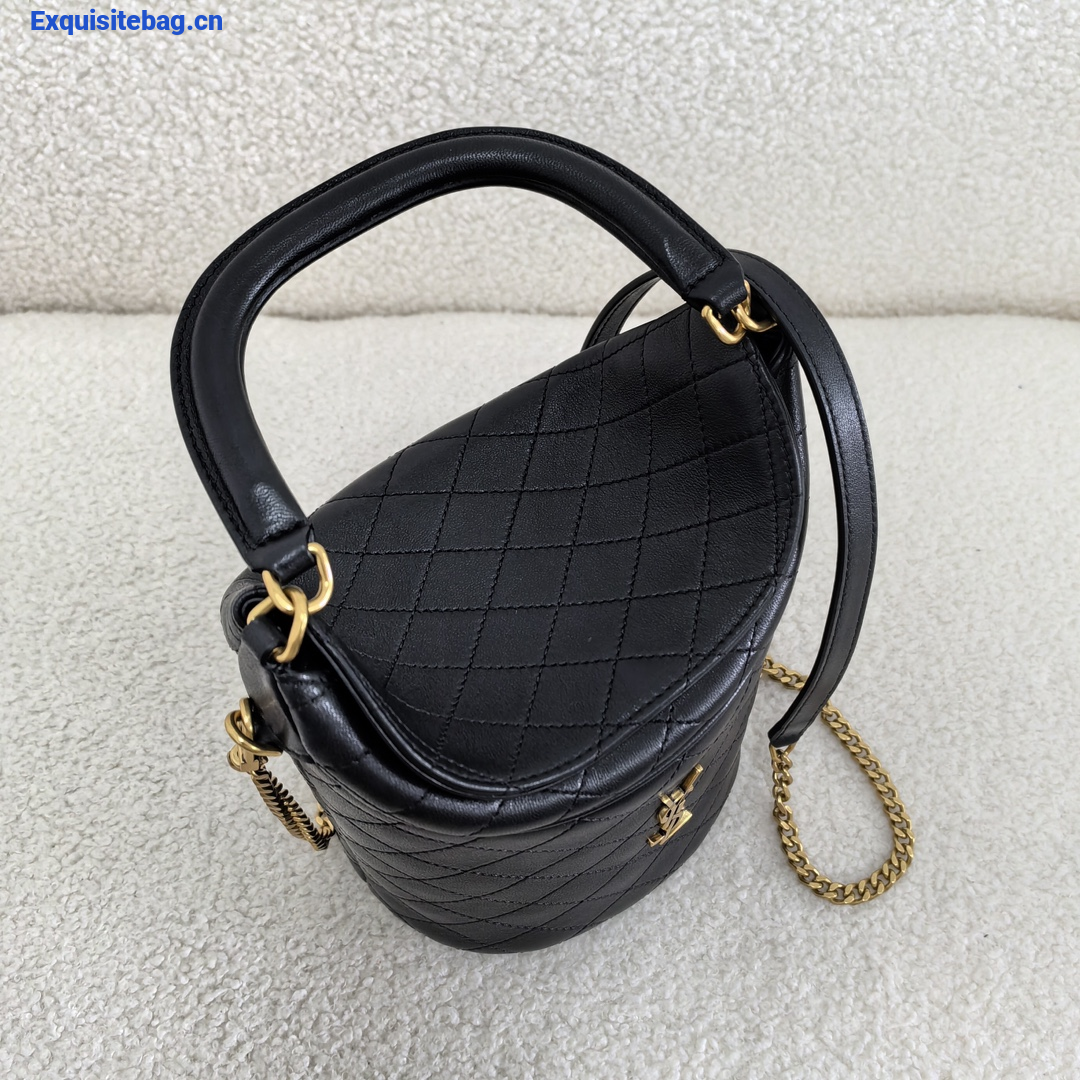 Saint Laurent Gaby Quilted Leather Bucket Bag Black