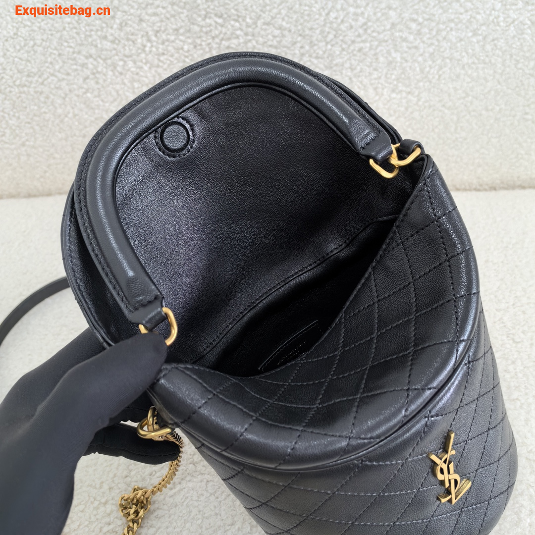 Saint Laurent Gaby Quilted Leather Bucket Bag Black