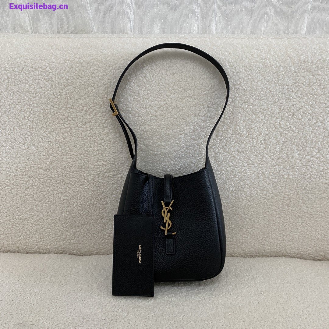 Saint Laurent Le 5 7 Supple Baby Shoulder Bag in Grained Leather Black