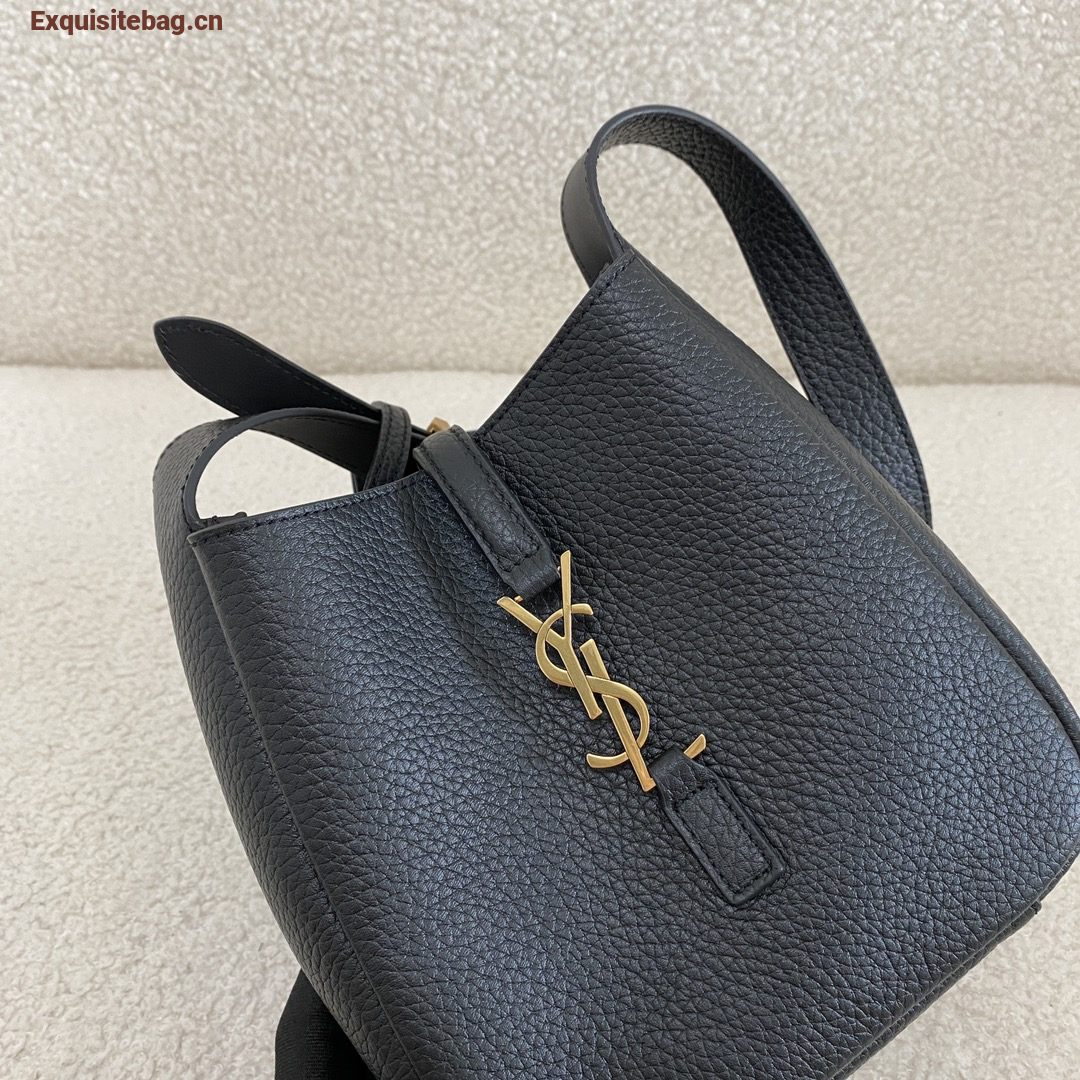 Saint Laurent Le 5 7 Supple Baby Shoulder Bag in Grained Leather Black