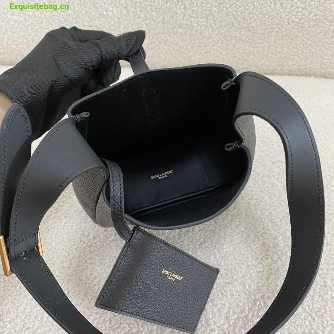 Saint Laurent Le 5 7 Supple Baby Shoulder Bag in Grained Leather Black