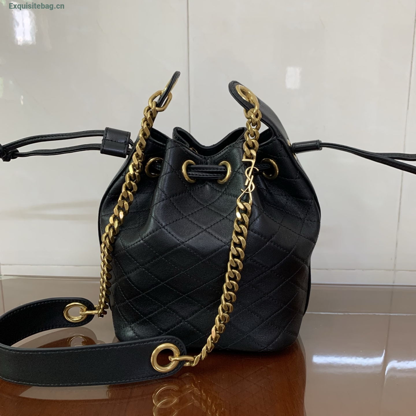 Saint Laurent Cassandra Mini leather bucket bag Balck