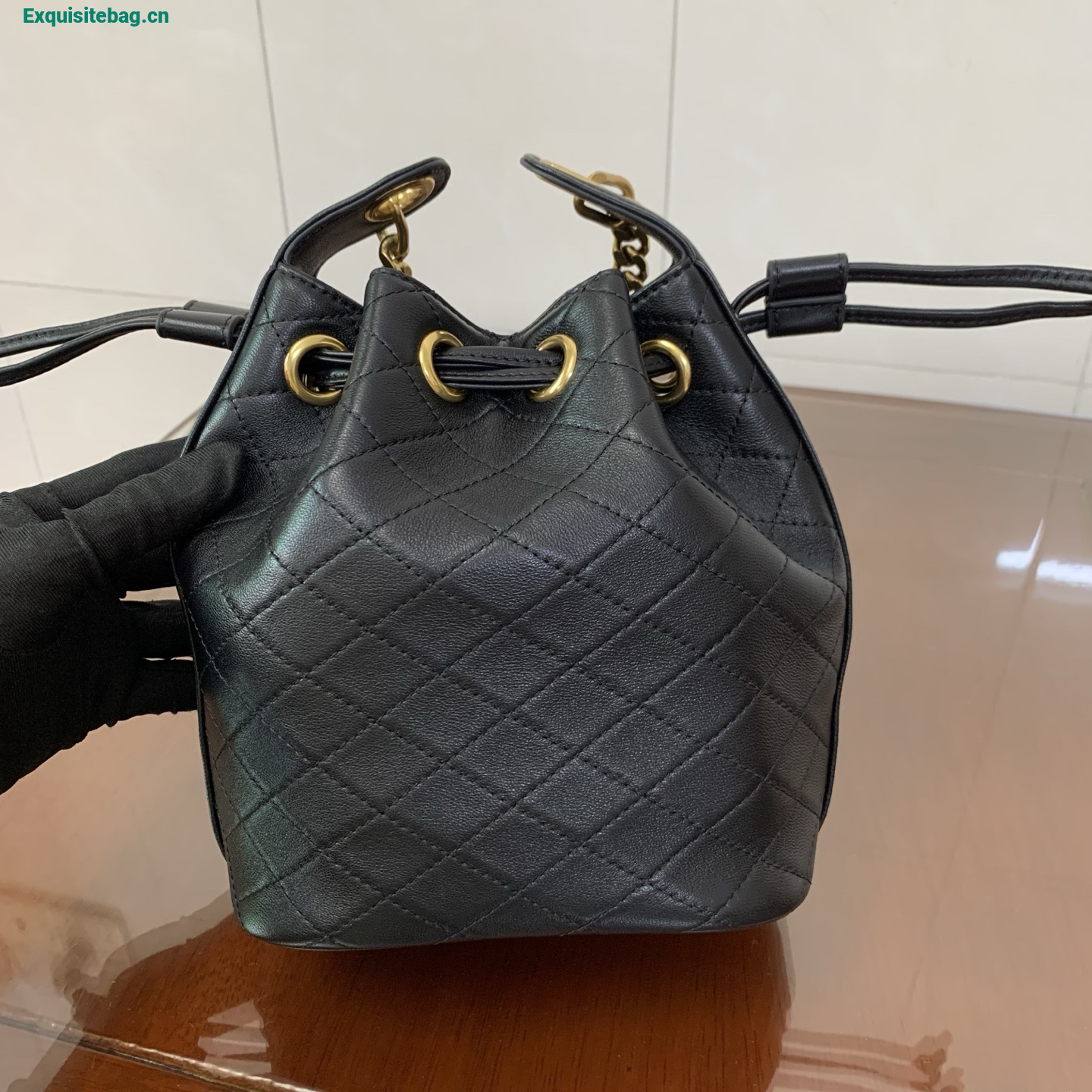 Saint Laurent Cassandra Mini leather bucket bag Balck