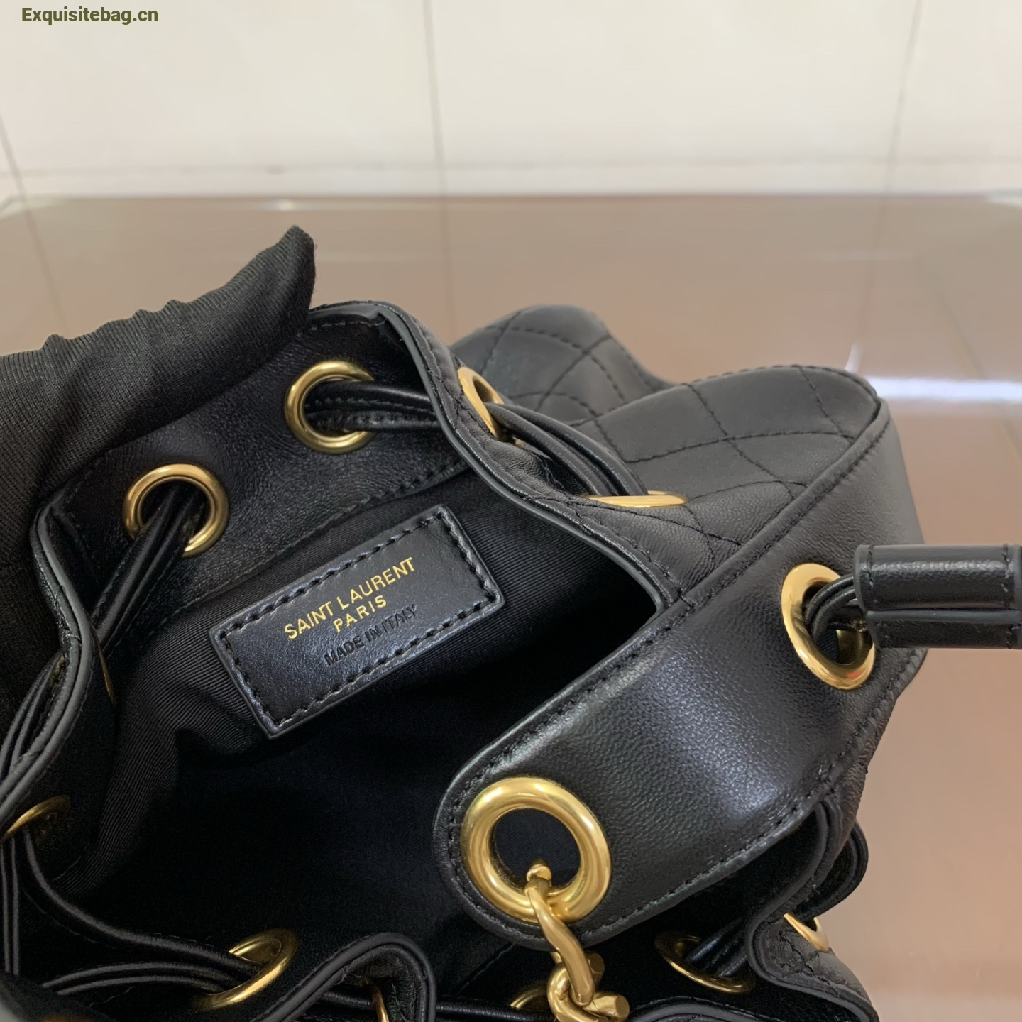 Saint Laurent Cassandra Mini leather bucket bag Balck