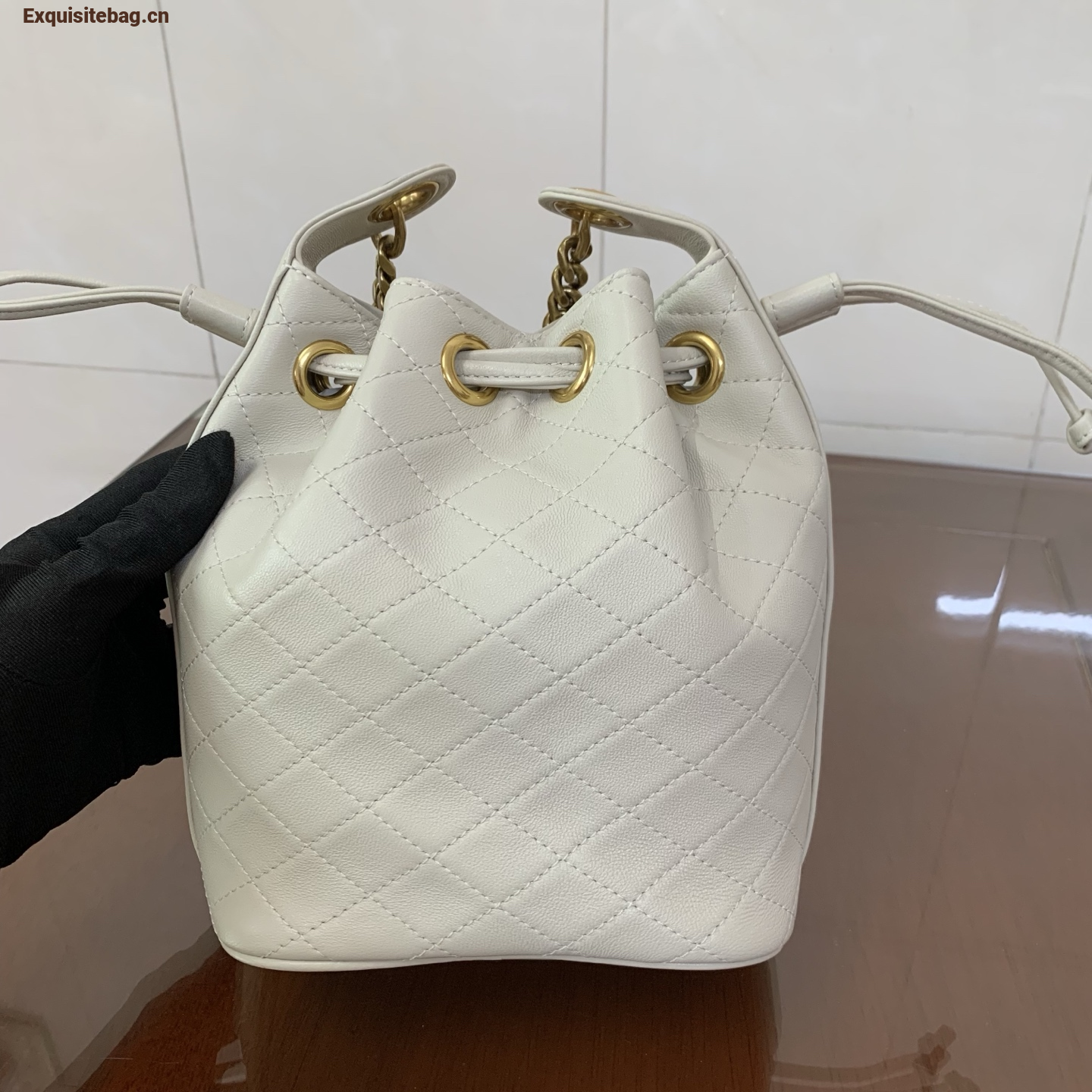 Saint Laurent Cassandra Mini leather bucket bag White