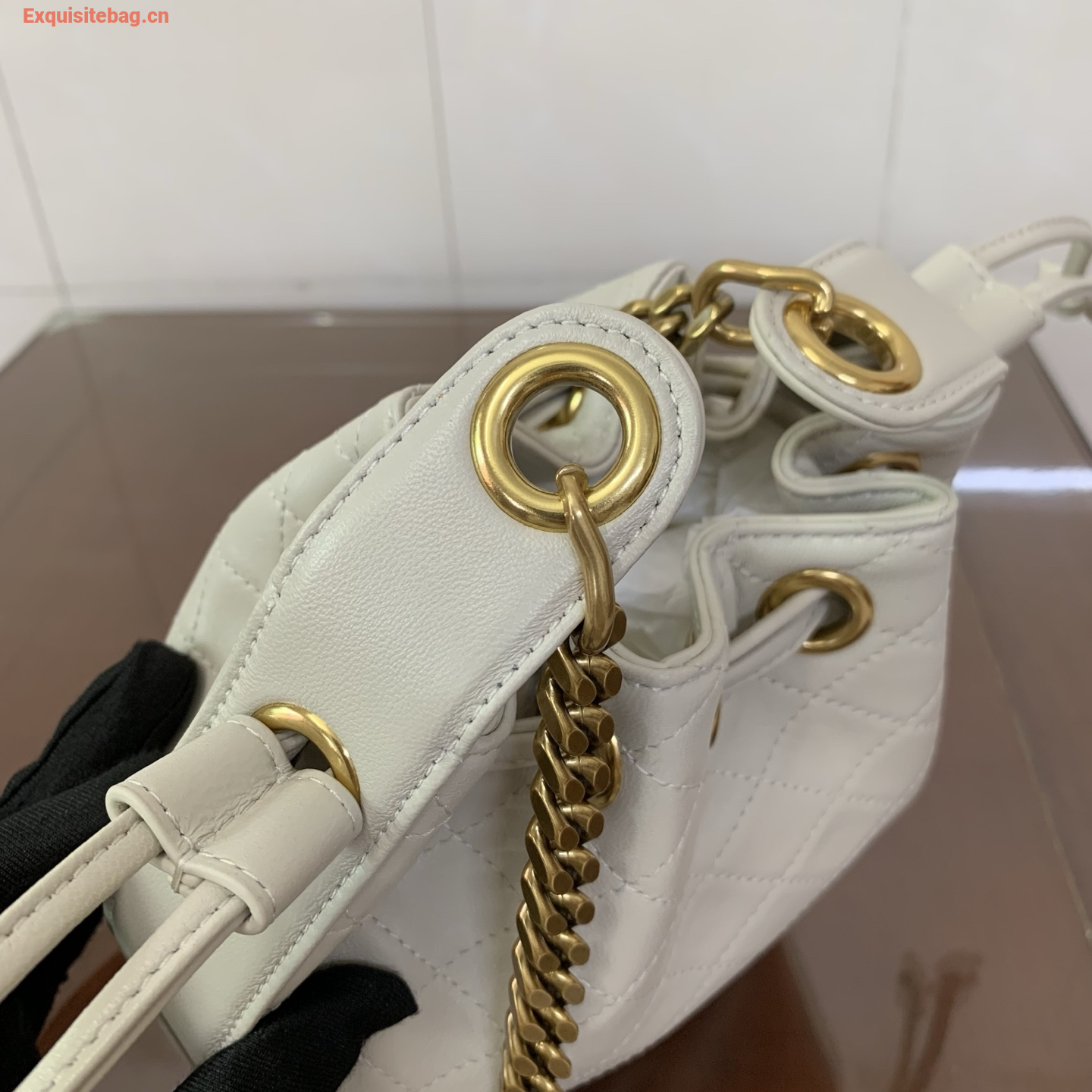 Saint Laurent Cassandra Mini leather bucket bag White