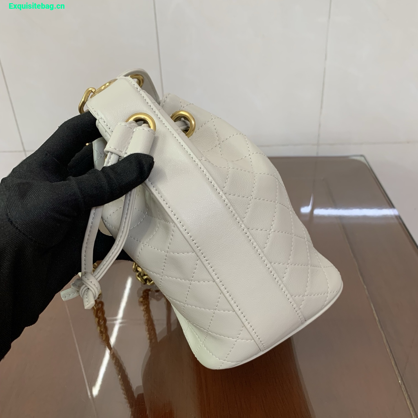 Saint Laurent Cassandra Mini leather bucket bag White