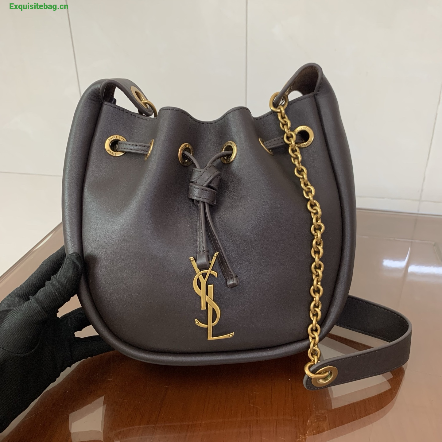 Saint Laurent Cassandre Drawstring leather bucket bag