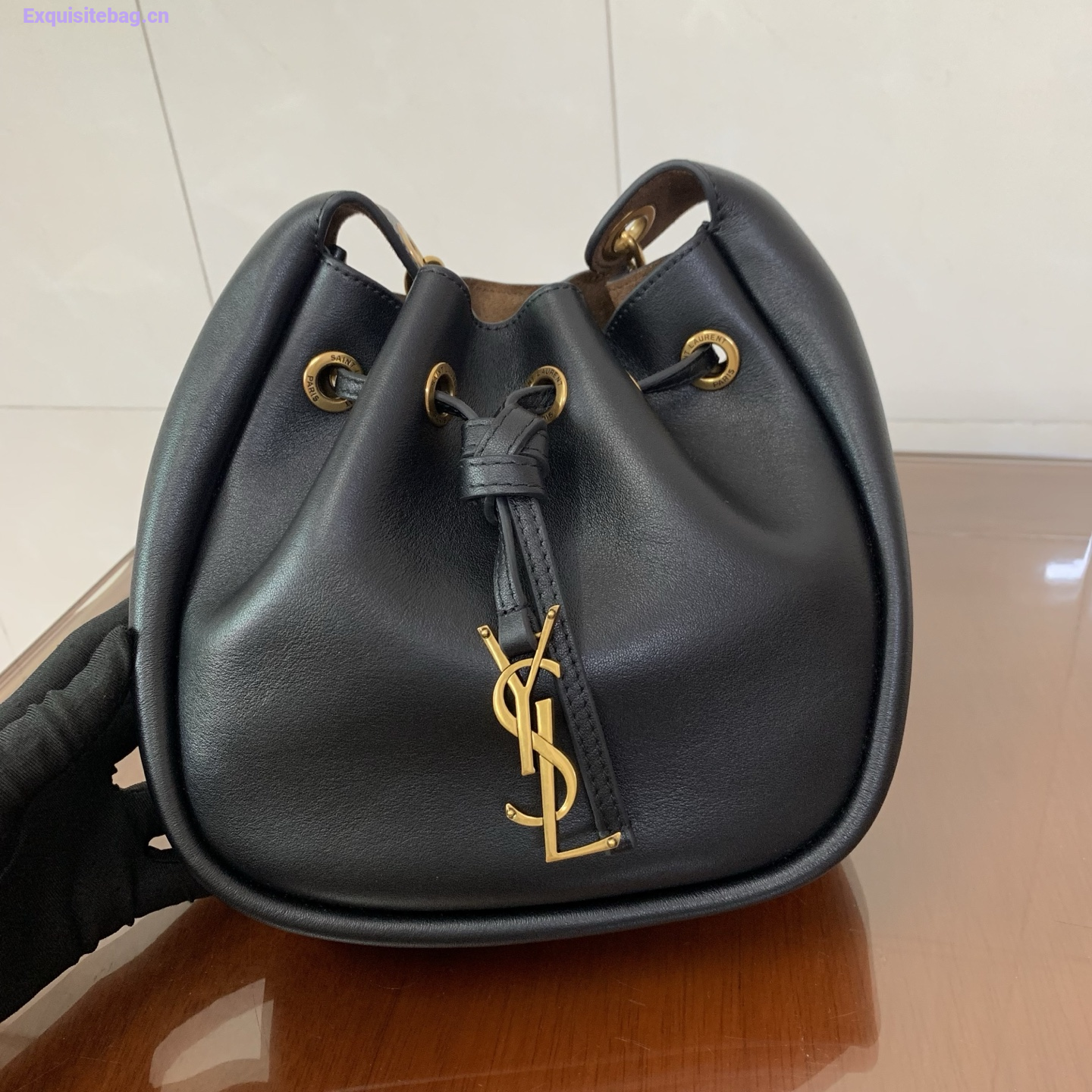 Saint Laurent Cassandre Drawstring leather bucket bag Balck