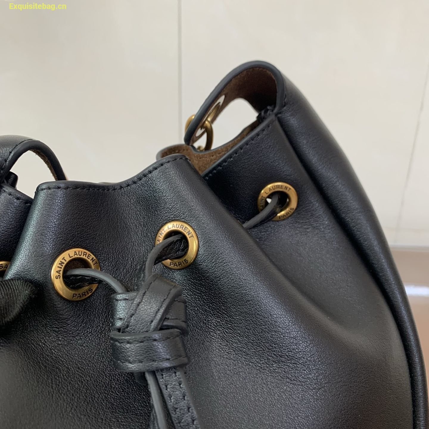 Saint Laurent Cassandre Drawstring leather bucket bag Balck