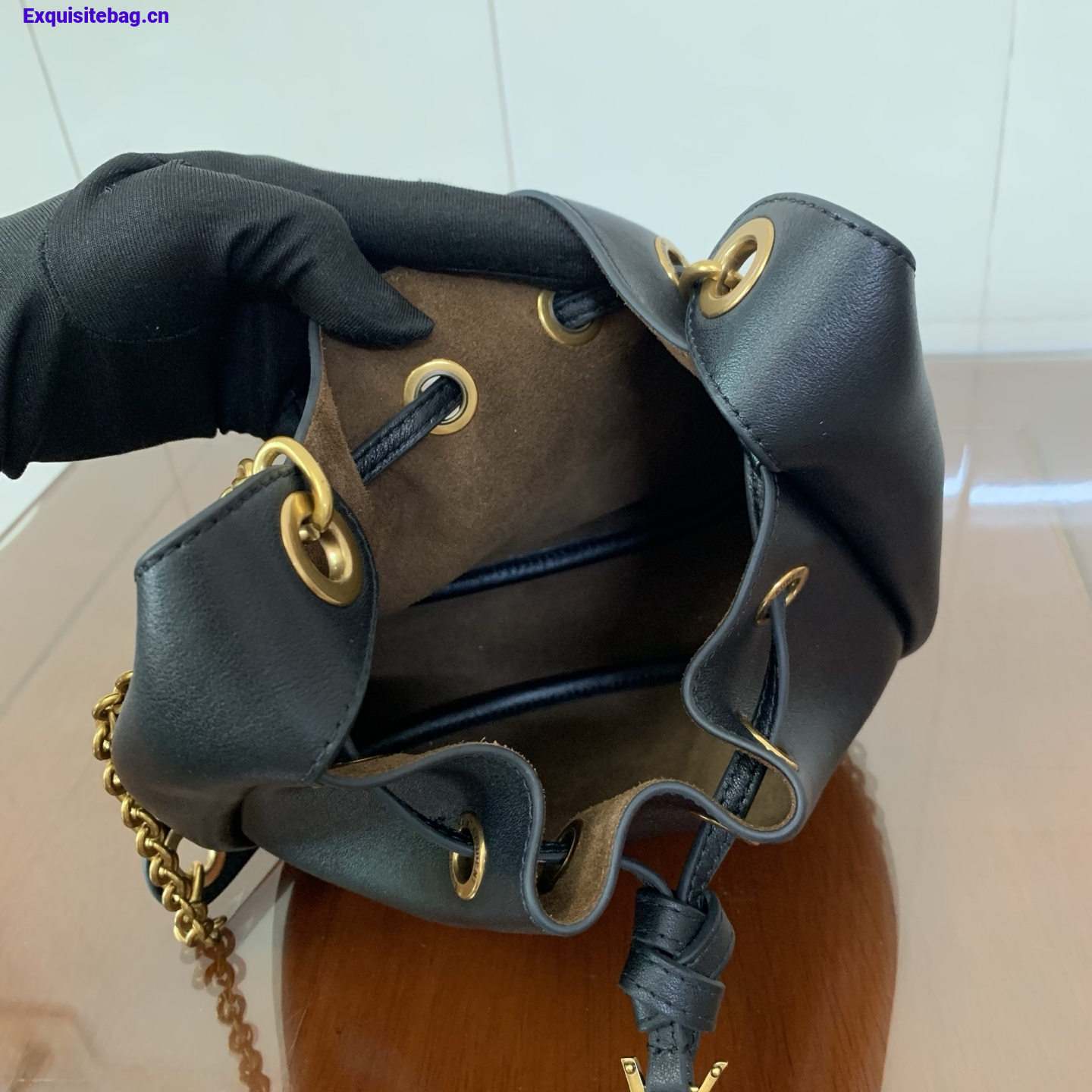 Saint Laurent Cassandre Drawstring leather bucket bag Balck