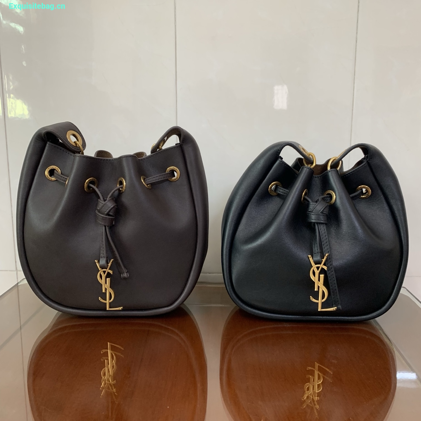 Saint Laurent Cassandre Drawstring leather bucket bag Balck