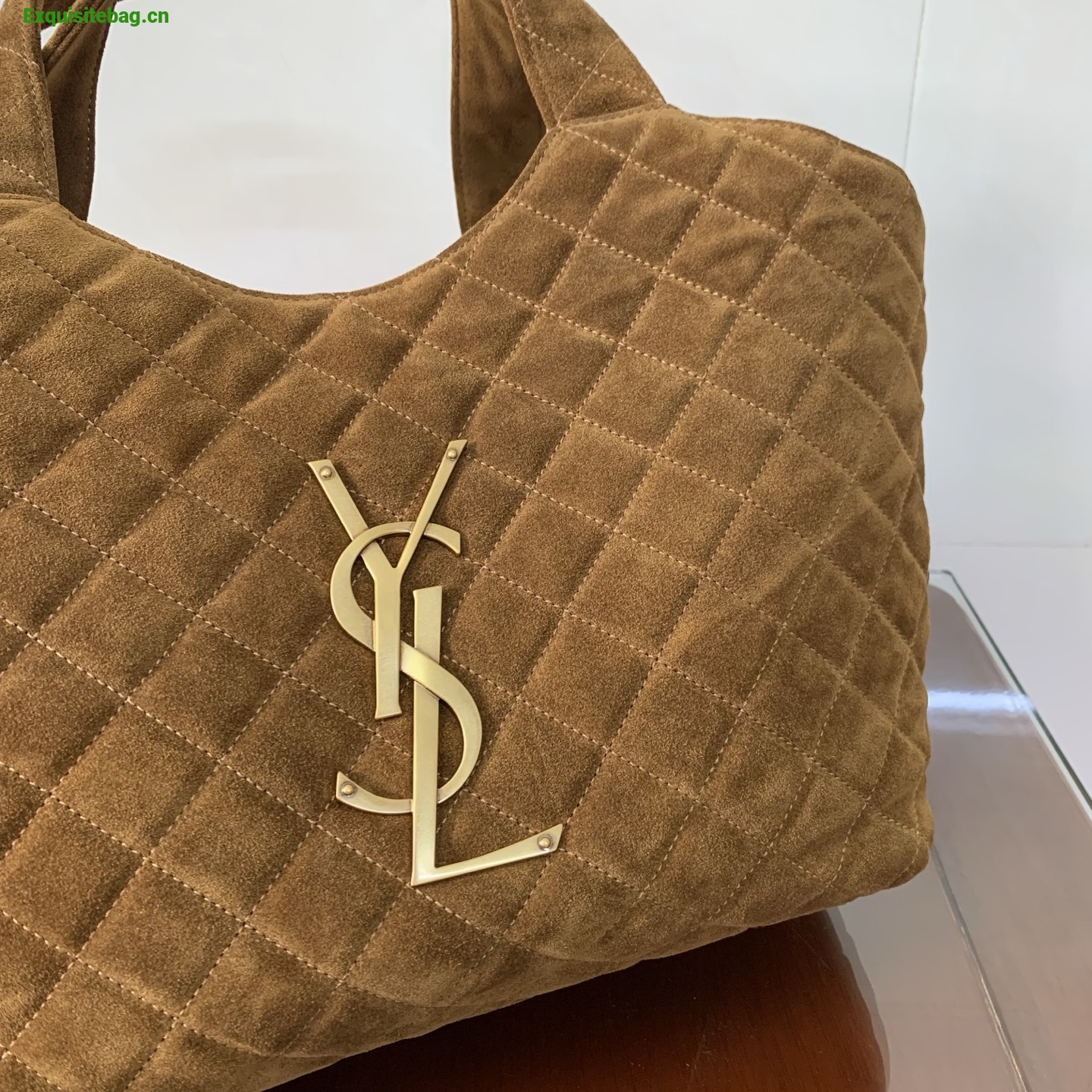 Saint Laurent Icare Medium Quilted Suede Leather Tote Bag Orange