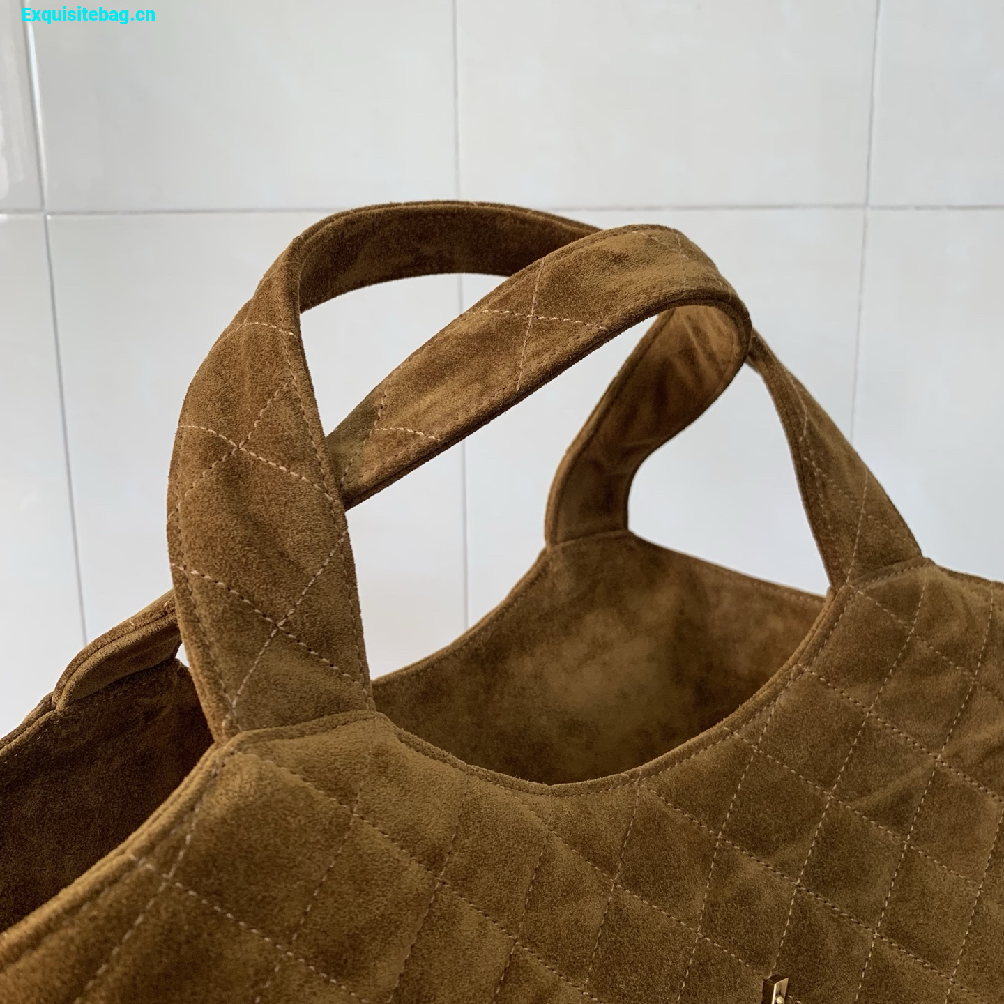 Saint Laurent Icare Medium Quilted Suede Leather Tote Bag Orange