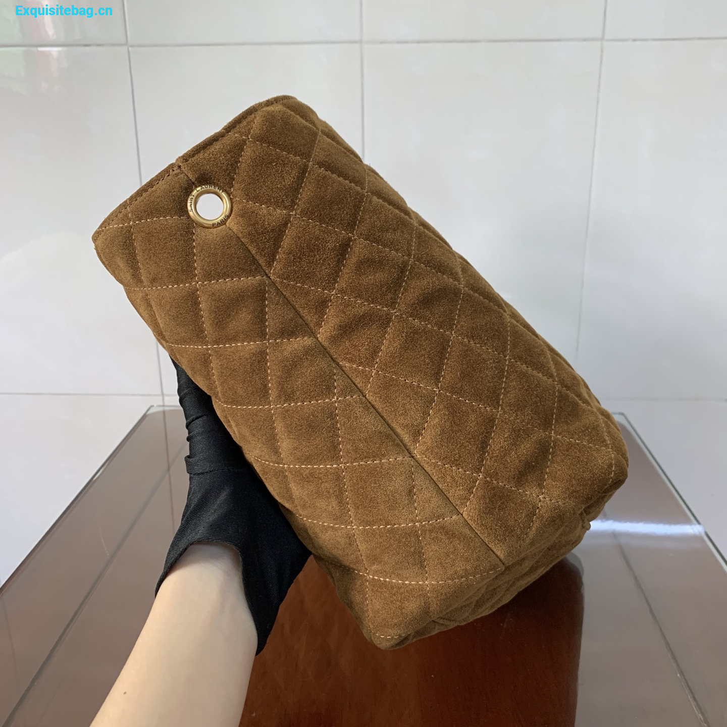 Saint Laurent Icare Medium Quilted Suede Leather Tote Bag Orange