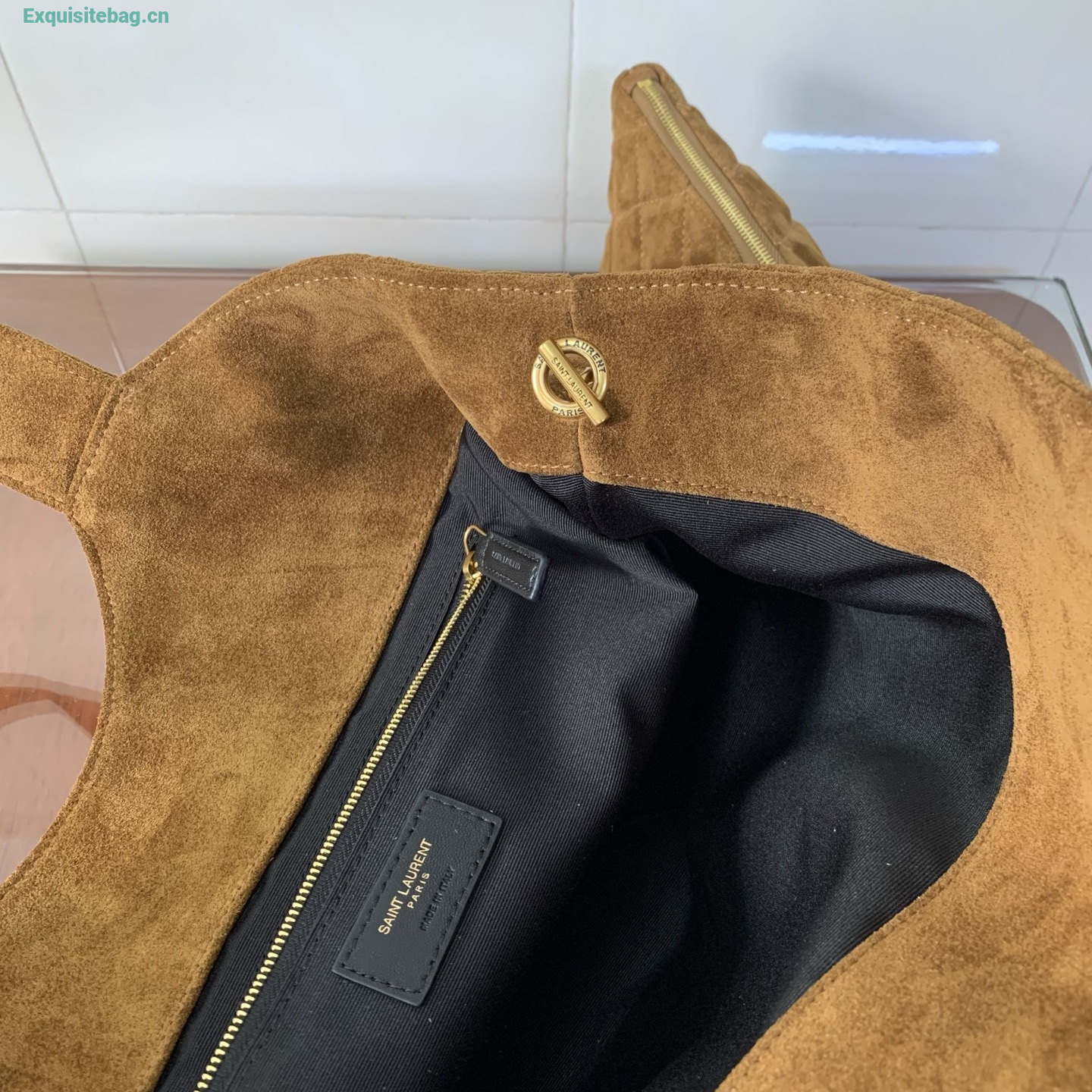 Saint Laurent Icare Medium Quilted Suede Leather Tote Bag Orange