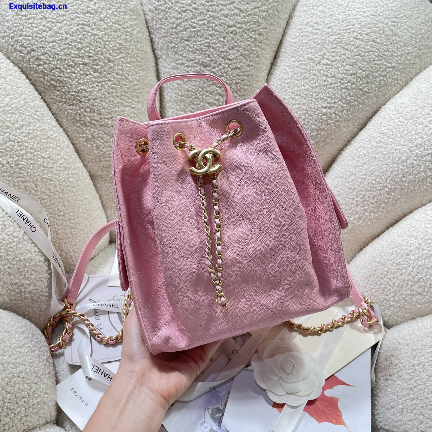 Chanel 25 pink diamond patterned drawstring handbag