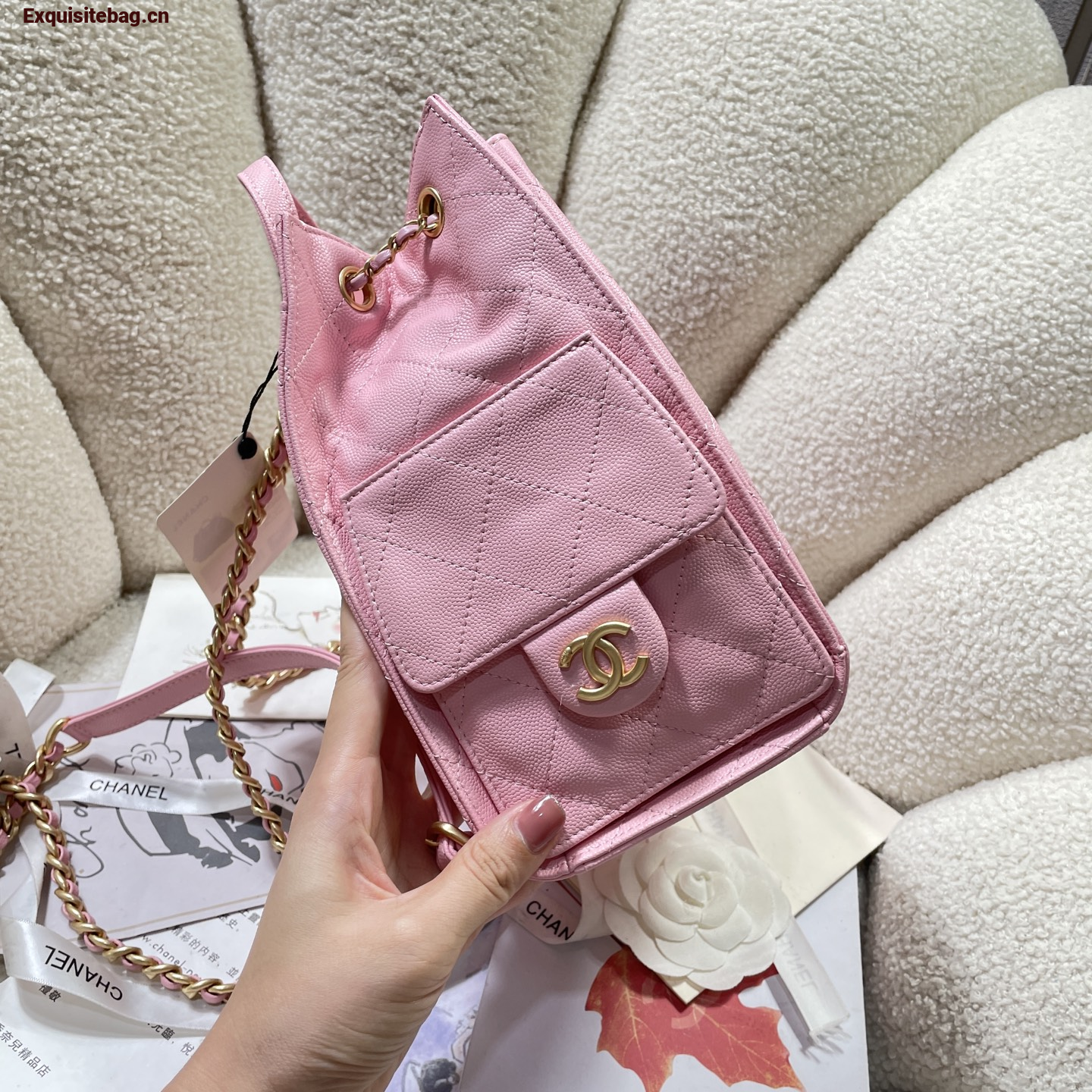 Chanel 25 pink diamond patterned drawstring handbag