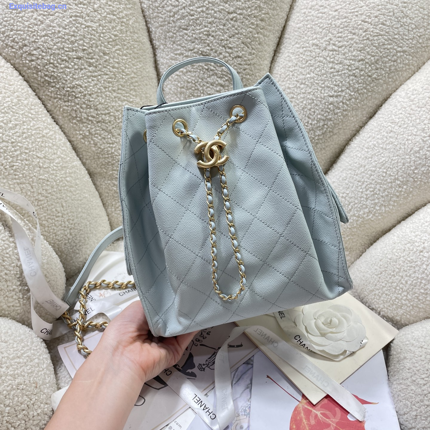 Chanel 25 Green diamond patterned drawstring handbag