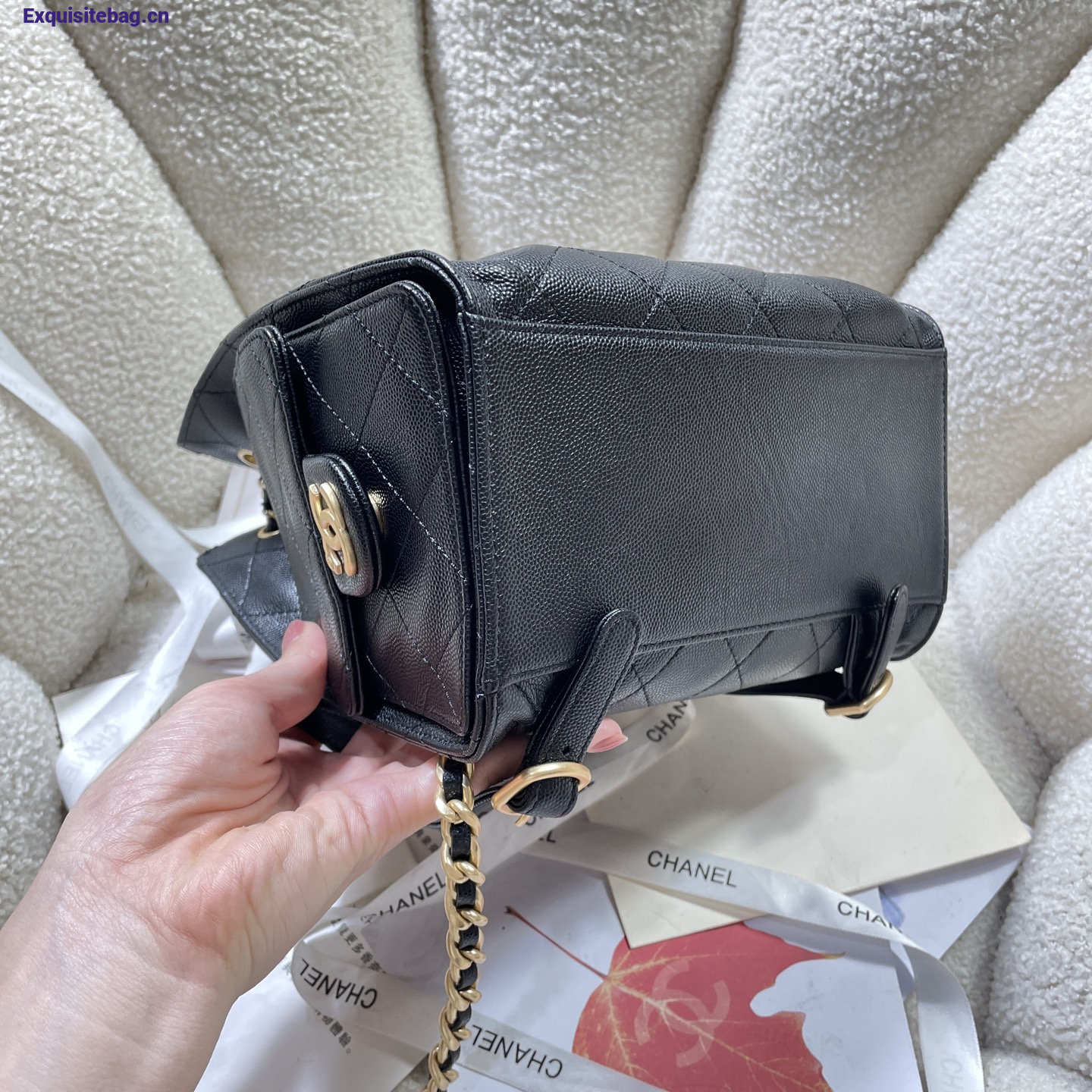 Chanel 25 Black diamond patterned drawstring handbag