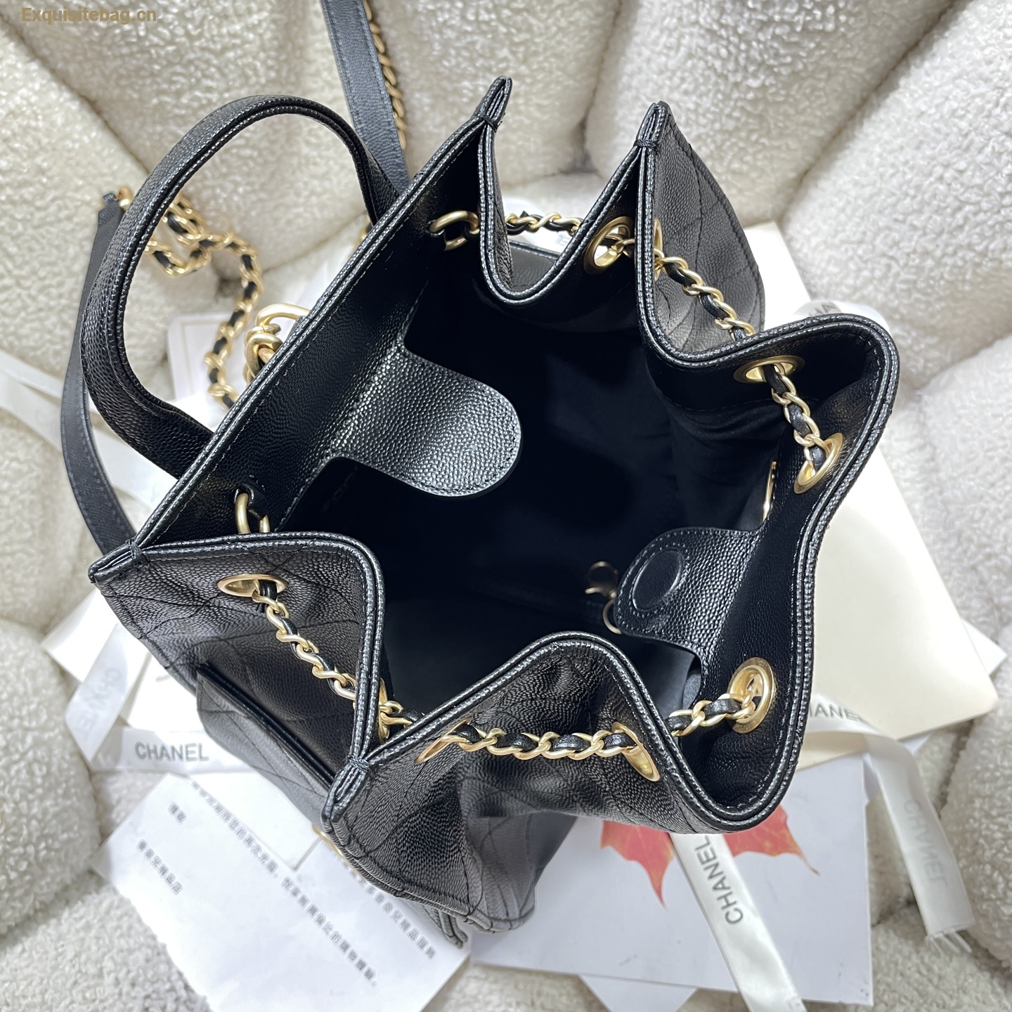 Chanel 25 Black diamond patterned drawstring handbag