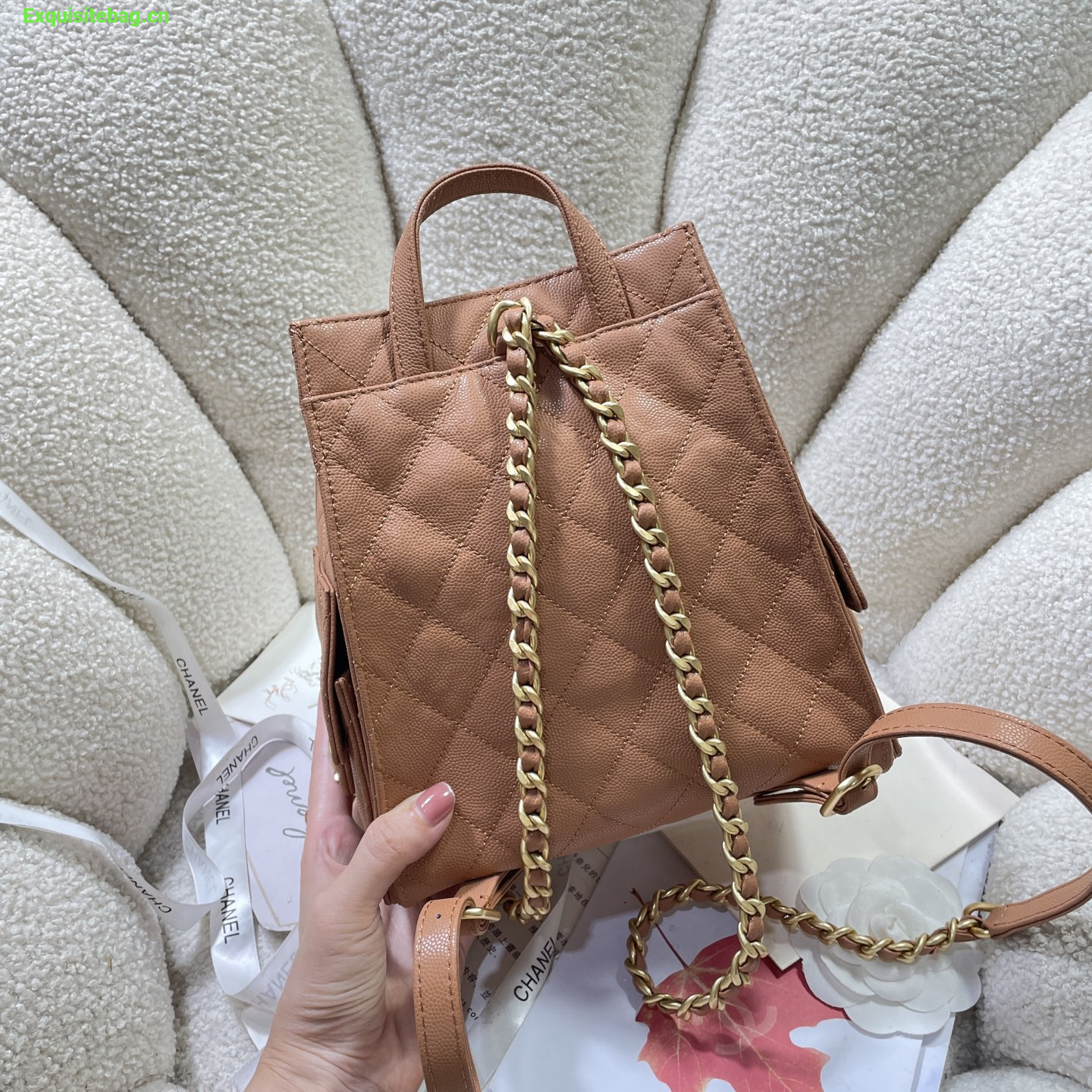 Chanel 25 Brown diamond patterned drawstring handbag