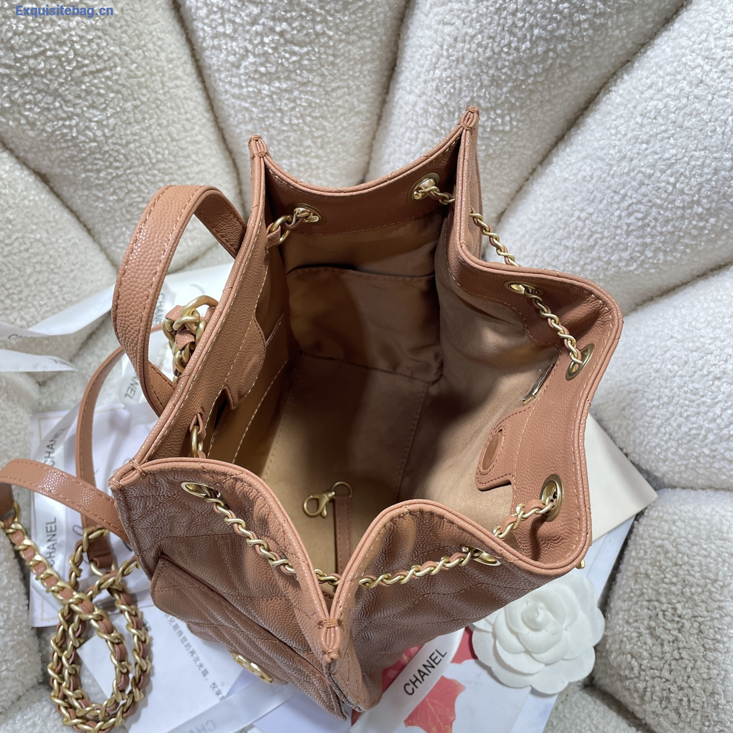 Chanel 25 Brown diamond patterned drawstring handbag