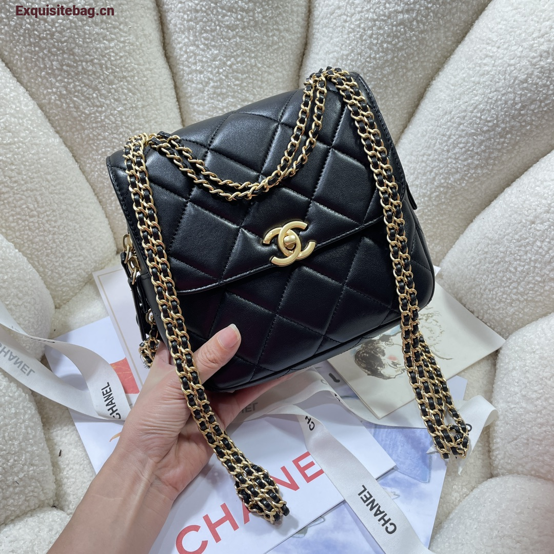 Chanel Black diamond patterned backpack