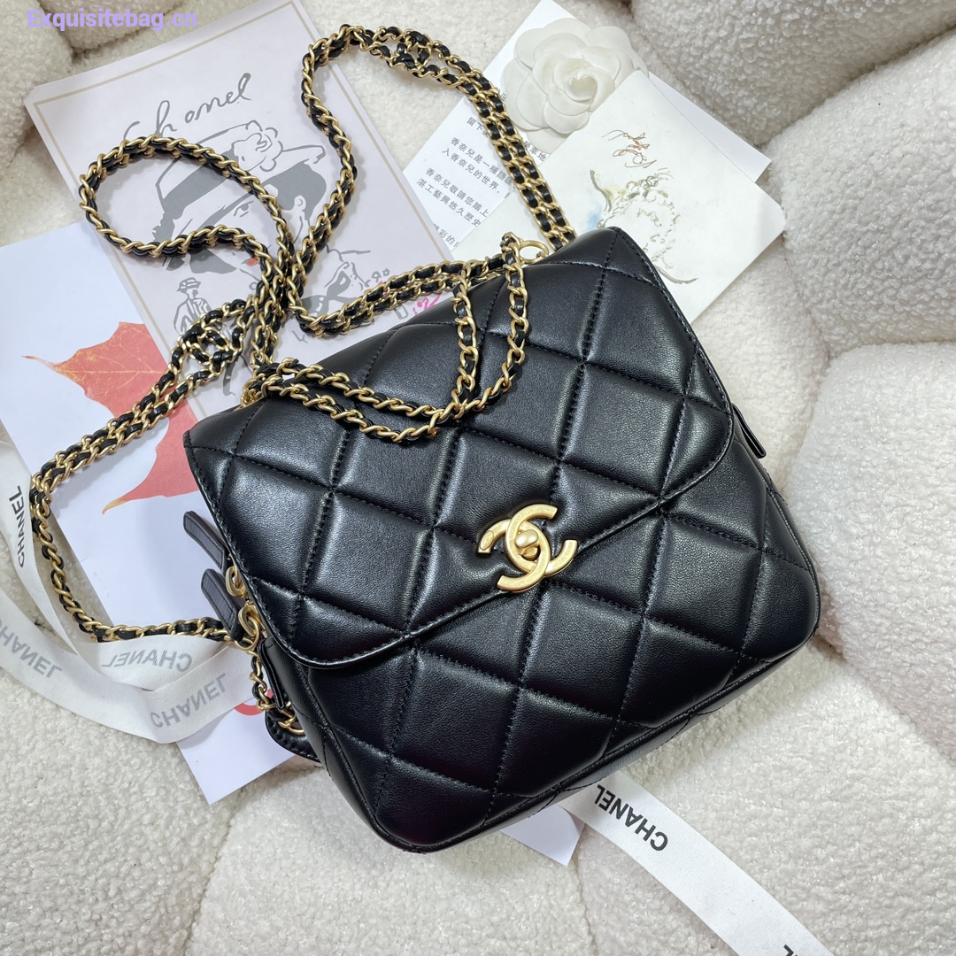 Chanel Black diamond patterned backpack