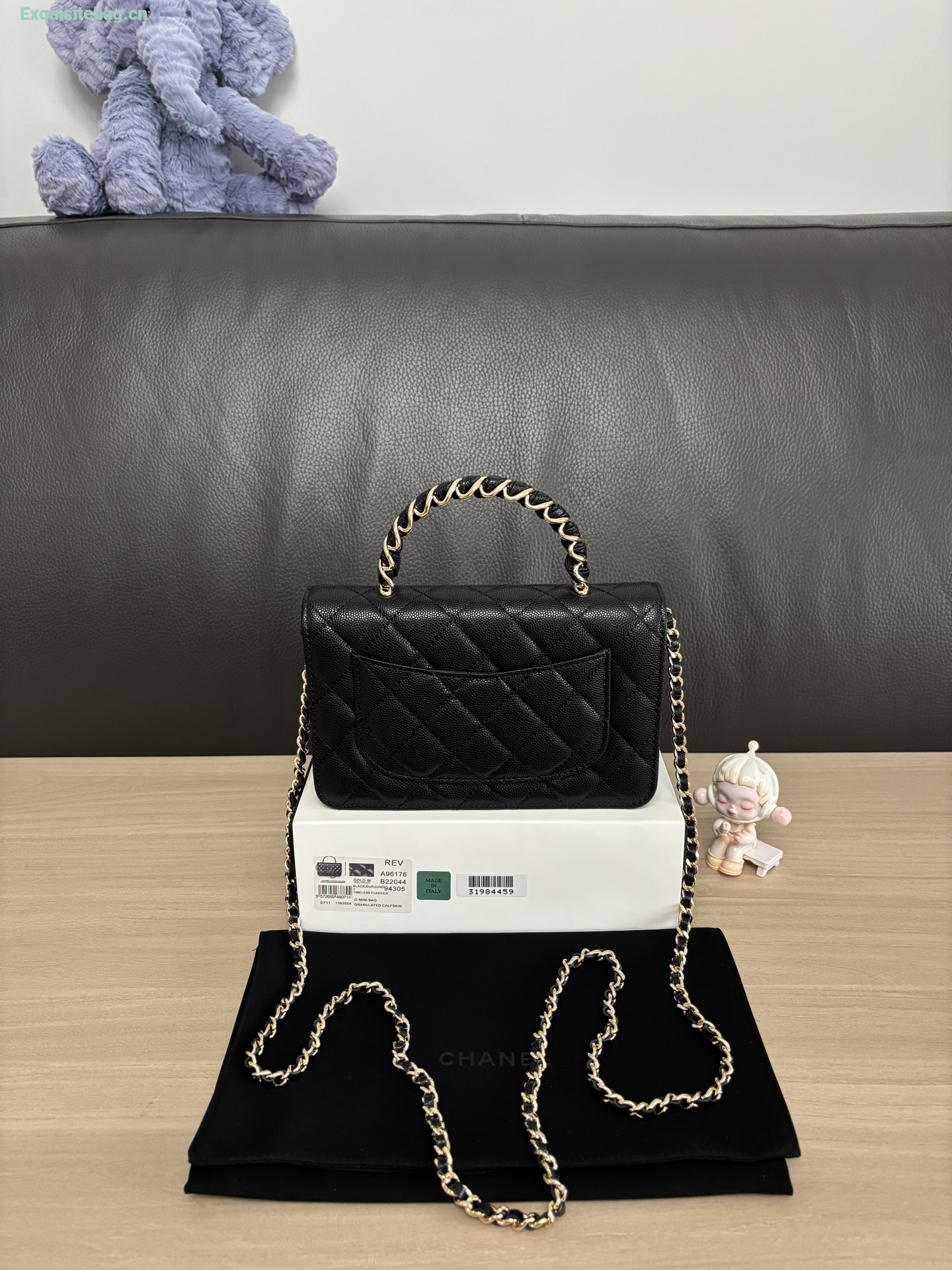 Chanel Shiny Caviar Quilted Strass CC Wallet On Chain WOC Black