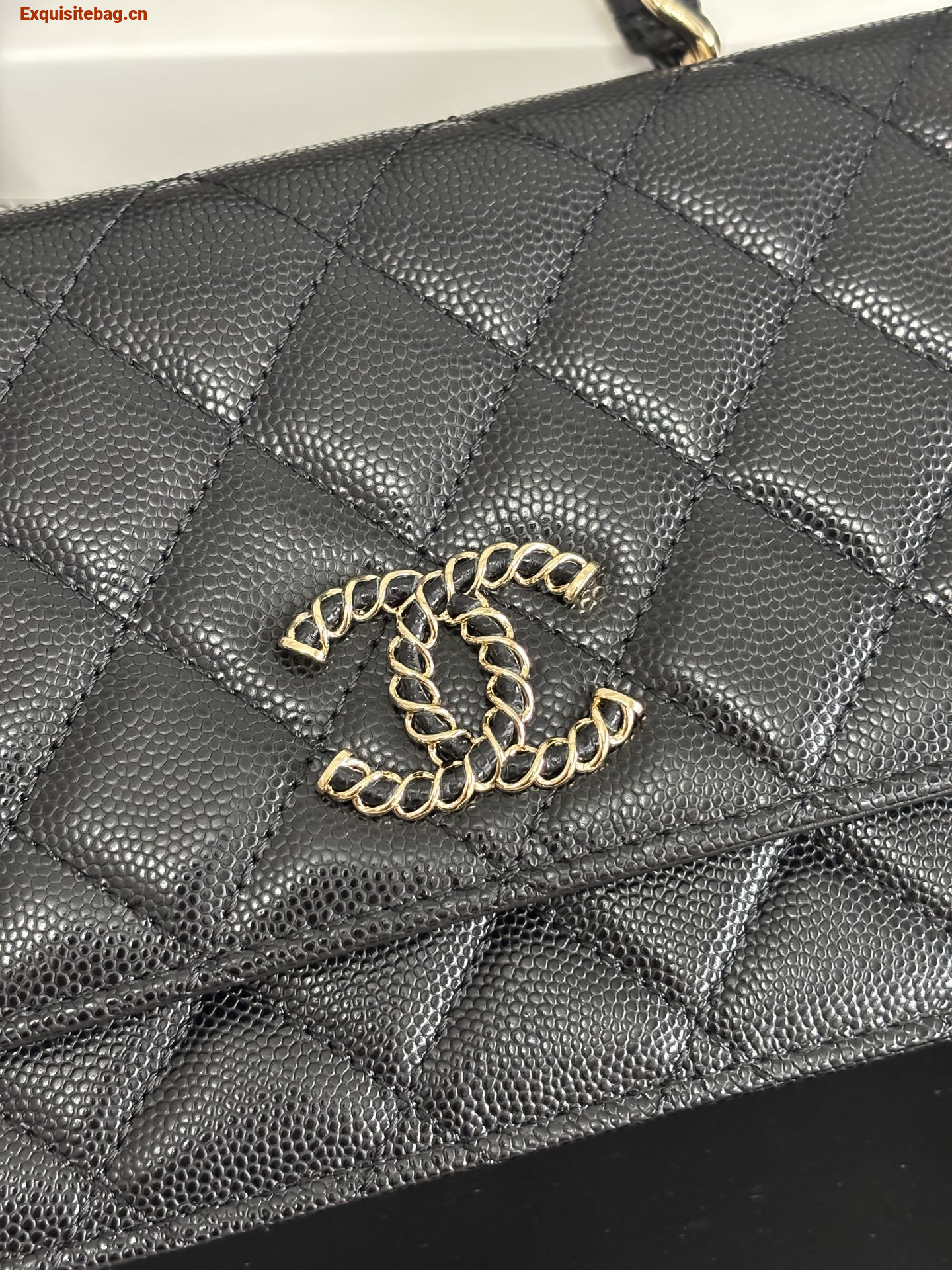 Chanel Shiny Caviar Quilted Strass CC Wallet On Chain WOC Black