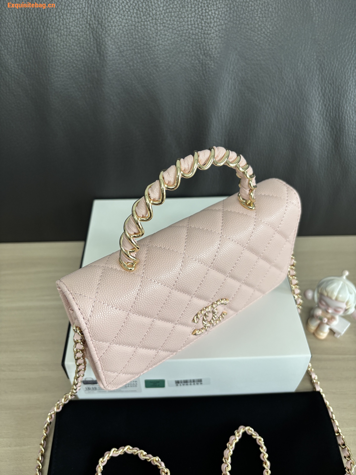 Chanel Shiny Caviar Quilted Strass CC Wallet On Chain WOC Pink