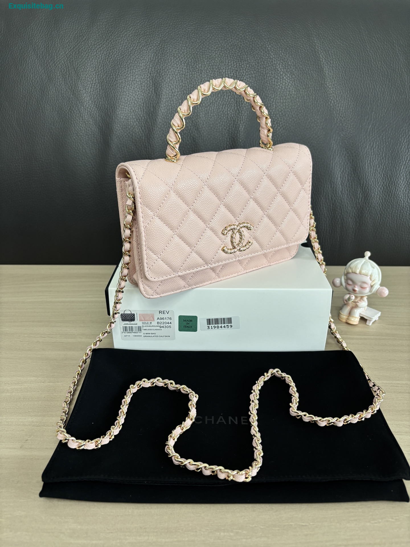 Chanel Shiny Caviar Quilted Strass CC Wallet On Chain WOC Pink