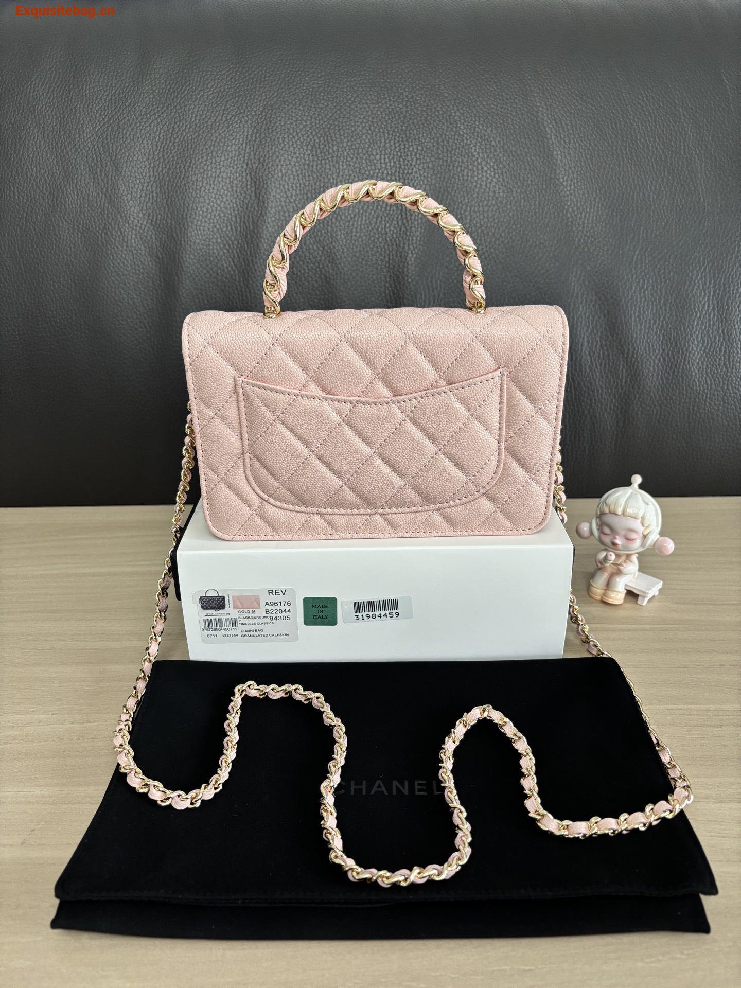 Chanel Shiny Caviar Quilted Strass CC Wallet On Chain WOC Pink