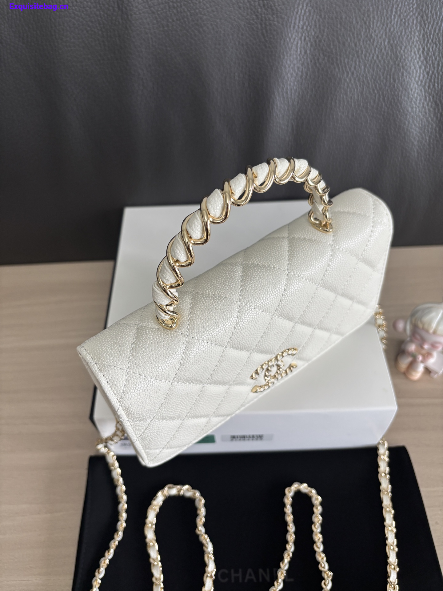 Chanel Shiny Caviar Quilted Strass CC Wallet On Chain WOC White