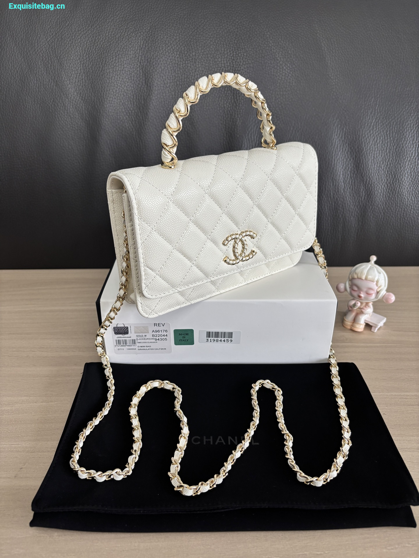 Chanel Shiny Caviar Quilted Strass CC Wallet On Chain WOC White