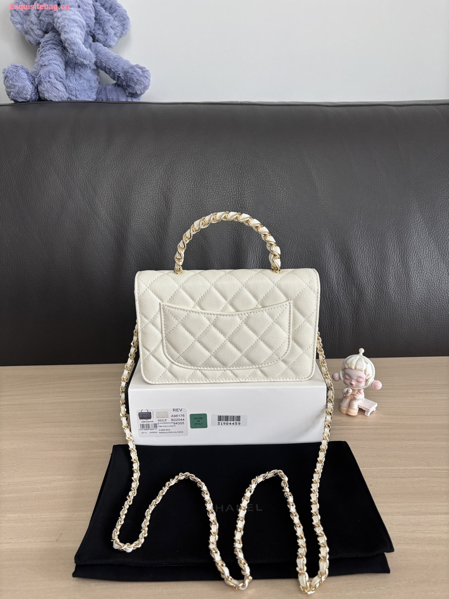 Chanel Shiny Caviar Quilted Strass CC Wallet On Chain WOC White